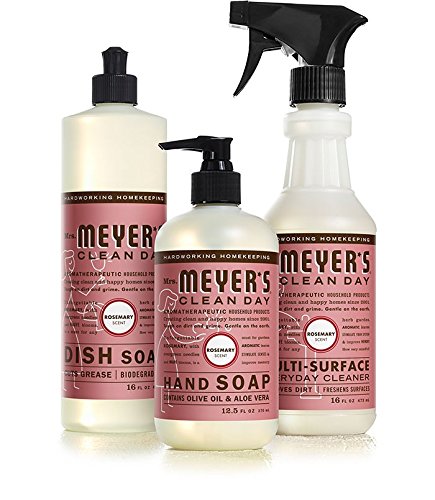 Mrs. Meyers Clean Day Rosemary Kitchen Basics Set: 3 items - (1) Dish Soap, (1) Hand Soap, (1) Everyday Cleaner