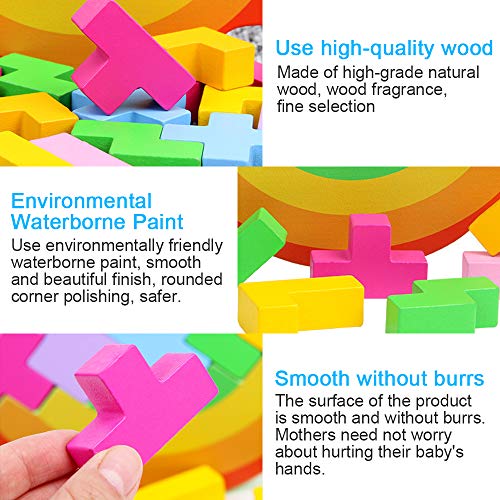 Sealive 21PC Wooden Stacking Blocks Balancing Game - Tetris Puzzle Balancing Toys for Kids Montessori Educational Toys Wood for Kids Stacking Toys for 3 Year Old - Sorting Blocks for Preschool Kids - Thumbnail 4