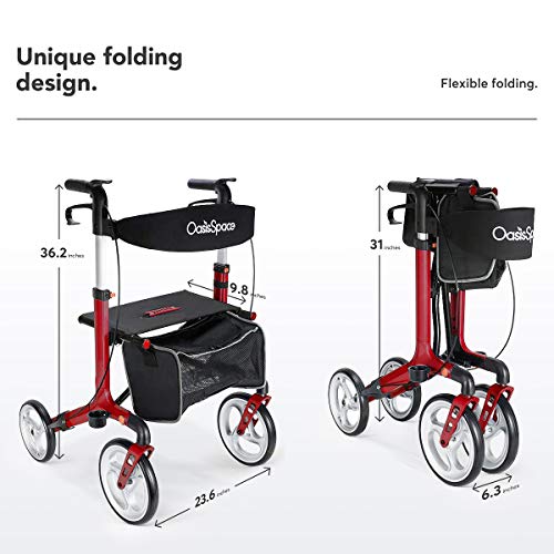 OasisSpace Aluminum Rollator Walker with Seat, Folding Rollator Walker