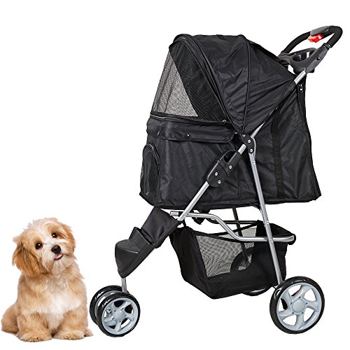 KARMAS PRODUCT Pet Stroller for Dog Cat Small Animal Folding Walk Jogger Travel Carrier Cart with Three Wheels (Black)