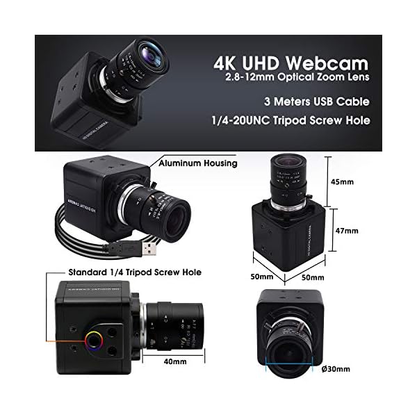 Svpro 4K Ultra HD Webcam 2.8-12mm Varifokalobjektiv USB Mini-Webkamera 3840x2160@30fps Optischer Zoom USB mit Kamera IMX317 Sensor Kamera, USB UVC Konferenz Webcam für Mac/Window/Linux – Bild 5