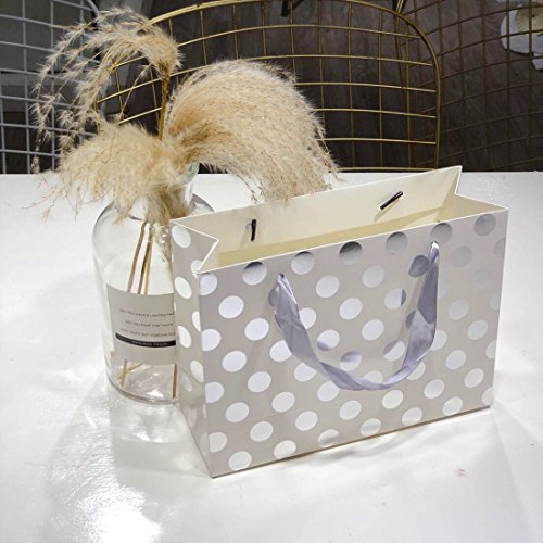 FOONEA 10 Pack Gift Bags Paper Shopping Bags Bridesmaid Gift Bags, Silver Bags Polka Dot Perfect for Weddings, Birthday and Graduation Presents, Silver Gift Wrap Bags - Thumbnail 2