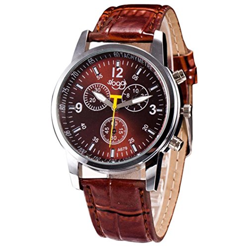 Mens Analog Watch Wrist Watches,Fimkaul Luxury Fashion Crocodile Faux Leather Watches (Brown)