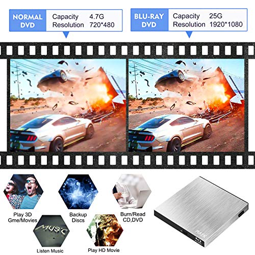 External Blu Ray DVD Drive Burner 4K 3D, Portable Ultra Slim USB 3.0 Bluray BD CD DVD Burner Player Writer Reader Disk for PC Mac OS, Windows 7/8/10,Linxus, Laptop