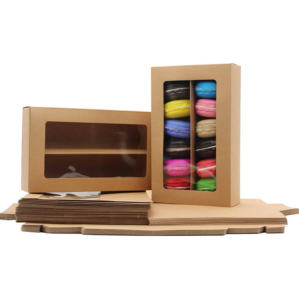 La Llareta Macaron Boxes, 25 Pieces Packaging Cookie Box, Bakery Boxes, with Transparent Display Window, for Macarons, Desserts, Mini Donuts, Mini Cupcakes, Biscuits and Muffins(8.2 * 4.9 * 2.1 inch)