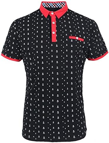 Evrimas Men’s Cotton Slim Fit Printed Polo Shirts Dry Short Sleeve T-Shirts Casual Golf Shirts Office Black White