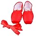 KUKEME-SHOP Girls Pointe Shoes Red Ballet Shoe Leather Sole with Free Gel Silicone Toe Pads and Ribbons (US3.5 (Foot Length:8.26