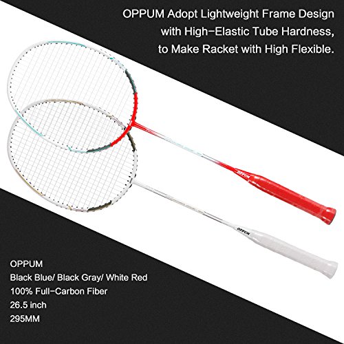 OPPUM 100% Full-Carbon Fiber Professional 2 Player Badminton Racquets Set Super Lightweight Badminton Rackets Including 2 Rackets/1 Carrying Bag/2 Overgrips