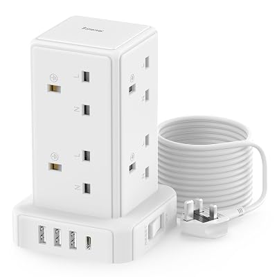 Sameriver 12-in-1 Tower Extension Lead 5M 8 AC Outlets 4 USB Ports Surge