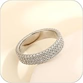 Sumeror 14K Gold Plated/Sterling Silver CZ Eternity Band Ring, 6mm Wide Pave CZ Statement Ring for Women, Stackable Wedding Band, Wedding Rings for Women, Size 6-10