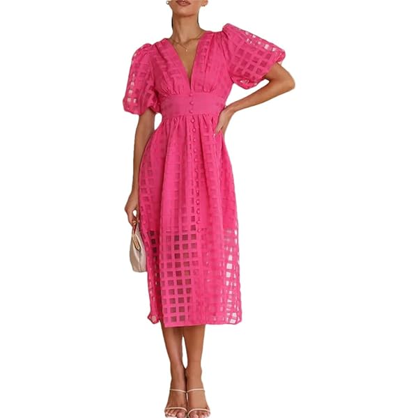 Taylor Women's Cotton Eyelet Midi Dress - V-Neck With Smocked Waist And Tie Elbow Sleeves