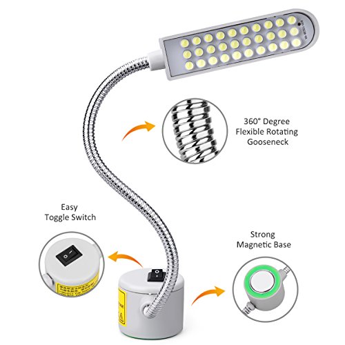JANSANE Sewing Machine Light LED Lighting (30LEDs) Portable Multifunctional Flexible Gooseneck Arm Work Lamp with Magnetic Mounting Base for Workbench Lathe Drill Press