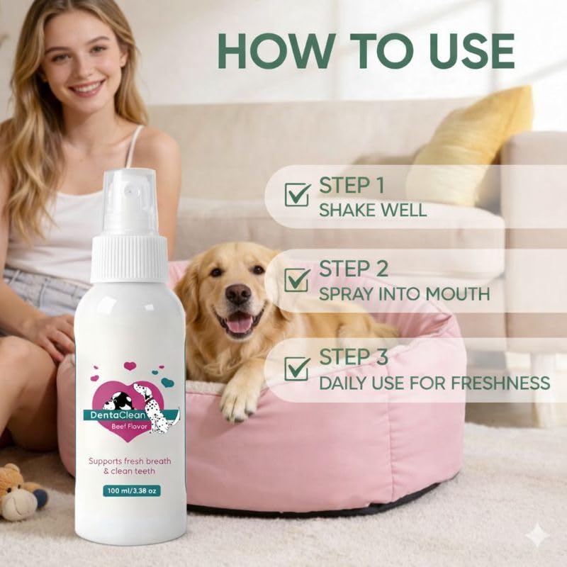 Srcasy DentaClean Spray for Dogs & Cats, No-Brush Plaque & Tartar Remover, Breath Freshener, Dentaclean for Dogs, Supports Daily Denta Hygiene, Easy Spray Use, 100ml