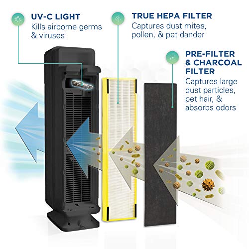 GermGuardian Air Purifier for Home with HEPA Pure Filter, UV-C Light Sanitizer, Eliminates Germs, Filters Allergens, Pollen, Smoke, Dust, Pet Dander, Mold, Odors, 28