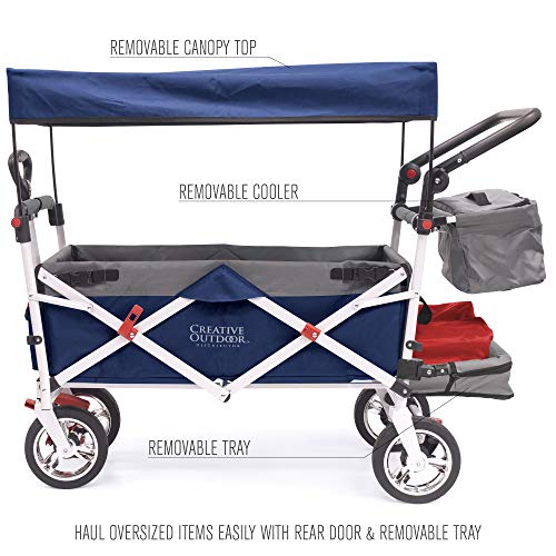 Creative Outdoor Push Pull Collapsible Folding Wagon Stroller Cart for Kids | Silver Series | Beach Park Garden & Tailgate | Navy Blue