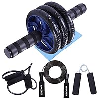 APICCRED 5 in 1 Workout Set, Ab Wheel Roller Kit with Knee Pad, Hand Gripper, Adjustable Jump Rope, Figure 8 Band for Abdominal Core Exercise Gift for Men