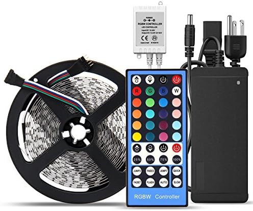 NachunLLC 12V RGBW LED Strip Lights Kit,Non-Waterproof-16.4Feet/5Meter,Color Changing 300 Units SMD 5050 LEDs, Remote Controller and Power Adaptor Included, Adhesive Light Strips