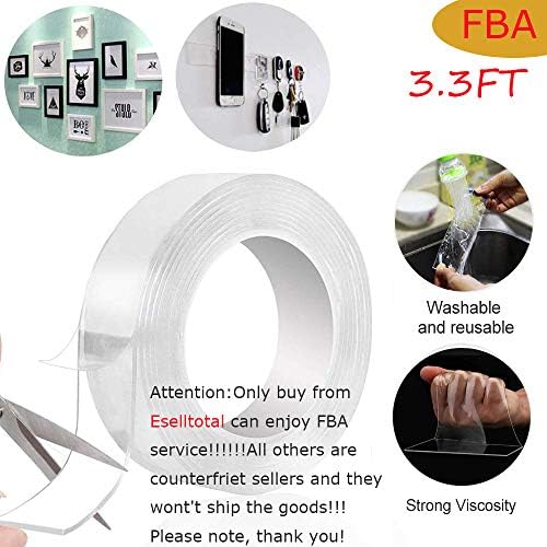 Eselltotal Washable Adhesive Tape,Reusable Transparent Double-Sided Nano Gel Mat Tape, Removable Sticky Strips Grip for Paste Photos and Posters, fix Carpet mats, Paste Items etc