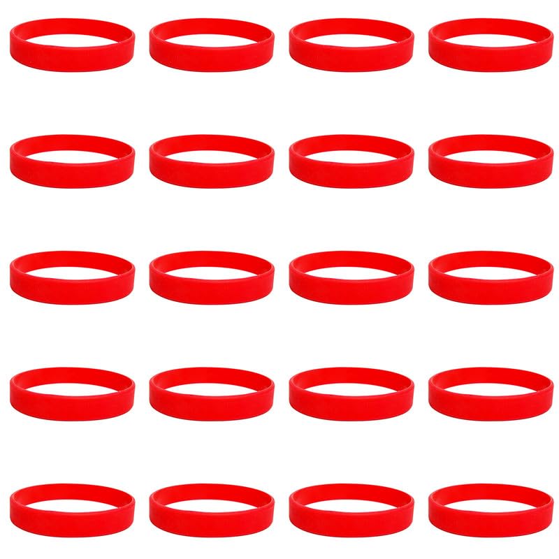Vokenforu 20Pcs Red Silicone Wristbands,Elastic rubber Bracelets,Silicone Sports Rubber Bracelets for Events