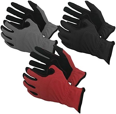Task Gloves (3-Pack) Mechanical Task Premium Synthetic Leather Black/Grey/Red Work Gloves - M