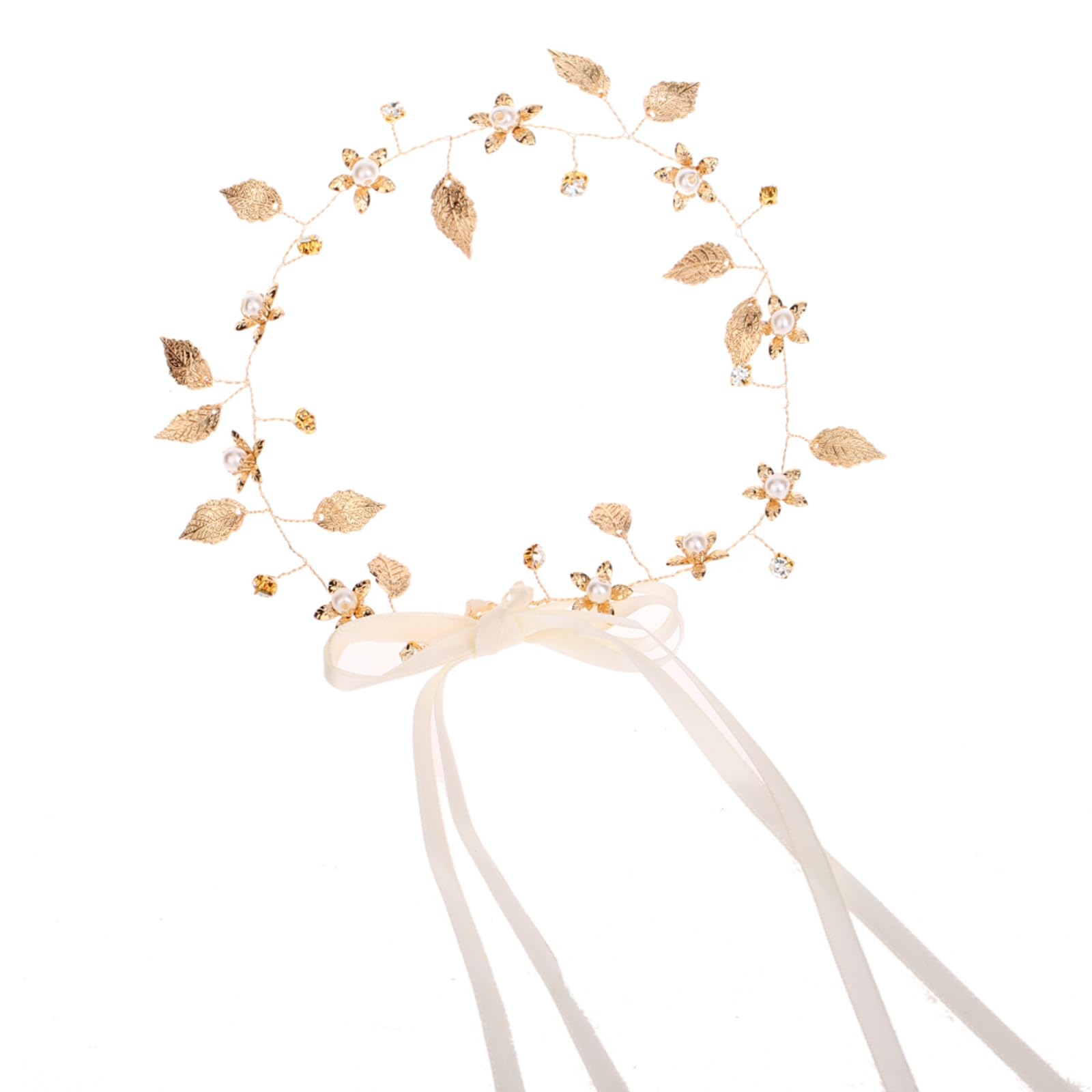 Photo 1 of Thinslimer Gold Leaf Headband Wedding Bridal Boho Hair Piece,Circlet Headpiece Birthday Sparkly Head Jewelry Dainty Hair Accessories for Women and Girls (with Ribbon)