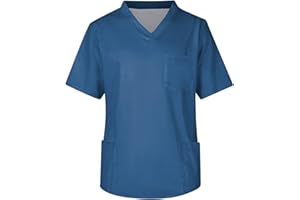 Scrubs for Men Mens Scrubs Tops Plus Size V Ncek Solid Color Short Sleeve Printed Professionals Nurse Pocket Work Uniform