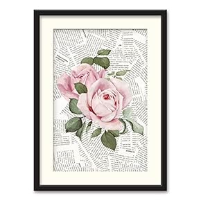 Black Paper Framed Canvas Wall Art for Living Room, Bedroom Animals or Plants Pop Up Vintage Newspaper Backgroud Canvas Prints for Home Decoration Ready to Hanging - 23x31 inches