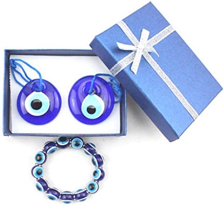 LUCKMOJO 2PCS Gift Box Pack 4cm Glass Evil Eye Charm Amulet Greek Wall Hanging Protection