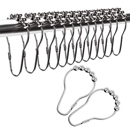 ULG Shower Curtain Hooks 12 Piece Set Roller Rings Rustproof Stainless Steel for Bathroom Home Shower Rods Curtains Liners Polished Chrome