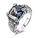 Merthus 4.25CT Princess Cut Simulated Mystic Rainbow Topaz Antique Design Black Oxidized Finish 925 Sterling Silver Floral Band Gemstone Ring for Women