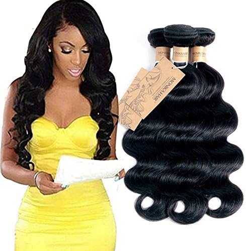 Human Hair 3 Bundles 10 10 10in 300g Body Wave 7A Grade Brazilian Virgin Remy Human Hair Weaves Extensions Natural Black by MONIKAHAIR