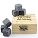 Iron Products Whiskey Stones For Whiskey, Bourbon, Scotch, And Wine - The Perfect Mother or Fathers Day Gift - Set Of 6 Stones Packaged In Wooden Gift Box And Velvet Bag Included.