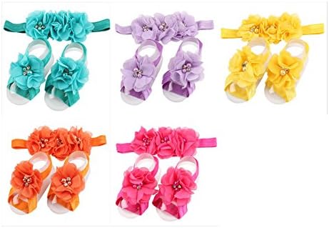 Bluexury 5 Sets of Baby's Girl's HeadBands/ Hair Bows and Flower Barefoot Feet Accessories