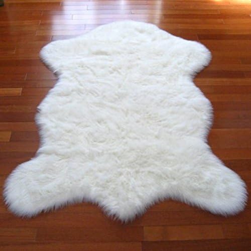 Faux Fur Sheepskin Rug White Flokati Shag (5'x7') Pelt Shape Free Form