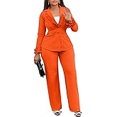 MorwenVeo Women's 2 Piece Pant Suits Ruffle Long Sleeve 2 Piece Blazer Set Sexy Elegant Business Pencil Pant Set