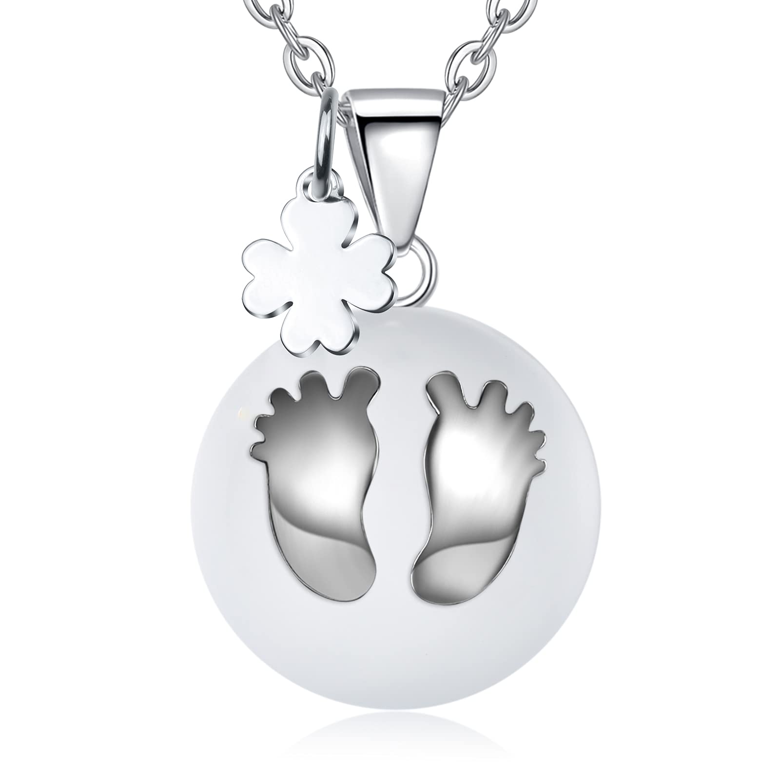 CELESTIA Pregnancy Gift, Harmony Chime Bola Pendant Maternity Soothing Necklace Angel Caller with 45" Long Chains, New Mum Mummy to Be Gifts (silver)