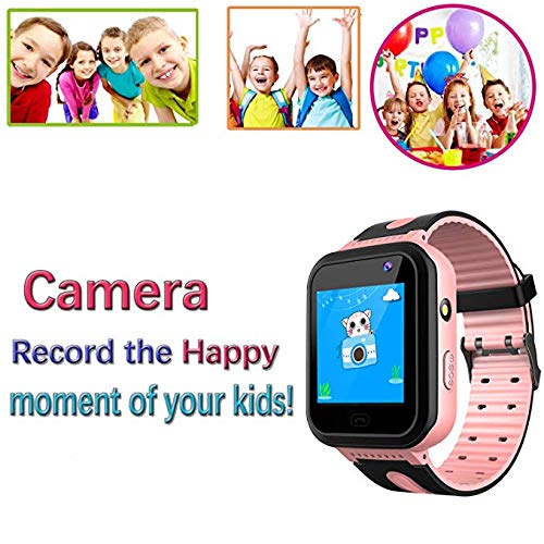 Kids Waterproof Smartwatch Phone - Touchscreen Smart Watch LBS locator with Dial Camera Voice Chat SOS Flashlight Alarm Clock Game Wristwatch Boys Girls Birthday Gift Compatible with iOS Android,Pink