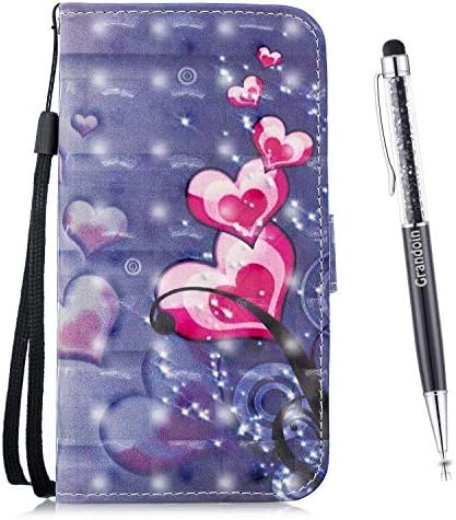 Grandoin Case for Huawei Honor 8 Lite / GR3 2017, 3D Premium PU Leather Unique Design Magnetic Flip Cover with Card Slots Holders [Soft Silicone Inner] Bookstyle Wallet Case (Love #2)