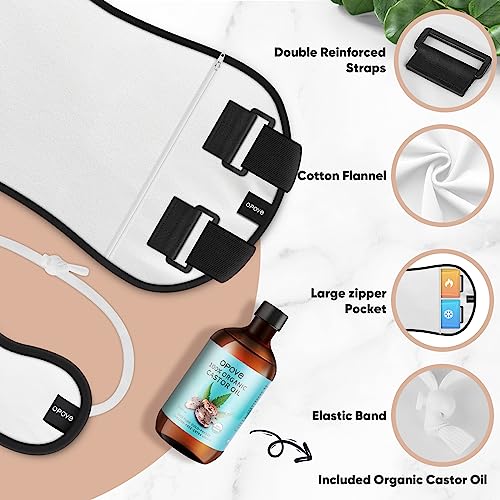 OPOVE Castor Oil Pack Wrap - 2 Pack Organic Cotton Flannel Castor Oil Packs,Reusable Patch Pads Kit for Liver Detox,Fibroids,Thyroid Neck,Stomach,Adjustable Compress Wrap Machine Washable