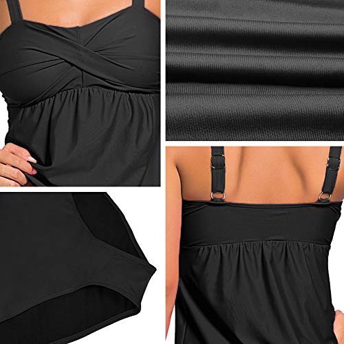 ZNCMRR Women's Solid Ruched Tankini Top Swimsuit with Triangle Briefs Plus Size (XXL, Black) - Thumbnail 4