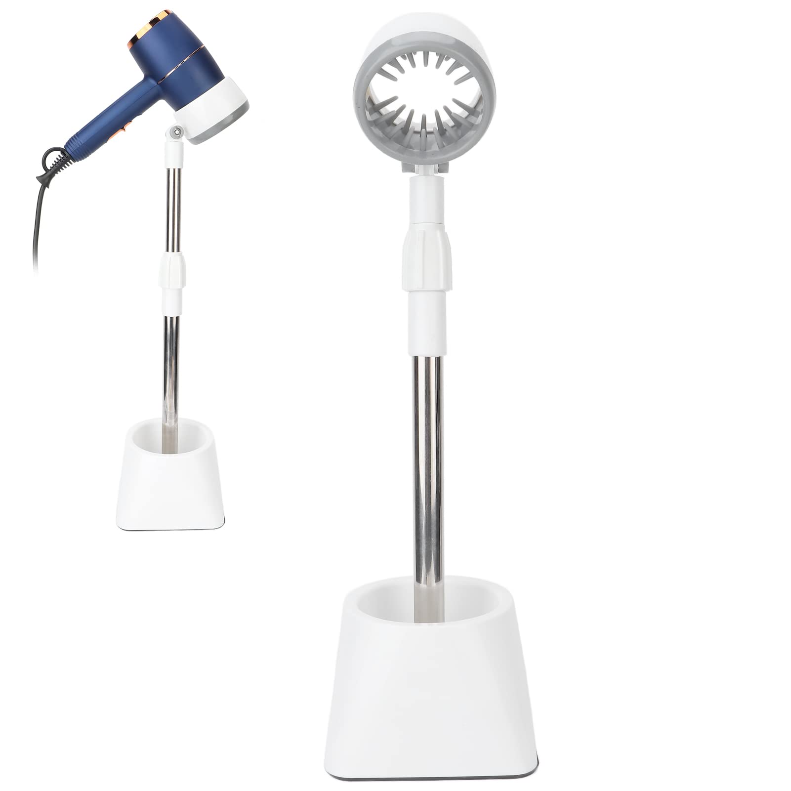Adjustable Hair Dryer Holder, Hands Free Hair Dryer Stand Hair Dryer Holder, Height Hair Dryer Holder Stand Lazy Hands Free Stainless Steel Flow Holder for Bathroom(White without flowers)