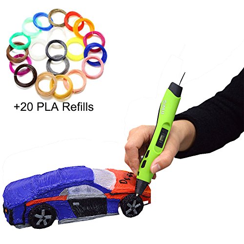 3D Pen with Extra 20 Colors 16.4ft Each Total 328ft PLA Refill 1.75mm ABS/PLA DIY 3D Printing Pen LED/LCD Screen Painting Speed controlable Children Gift