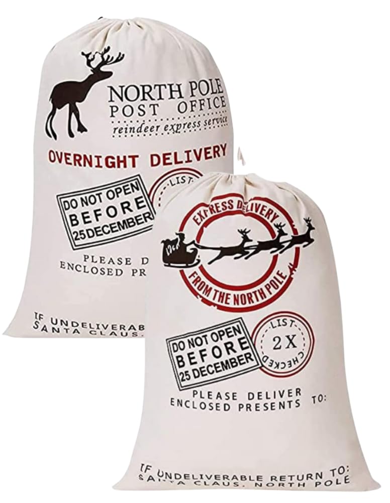 Boolavard Blank Santa Sack 19.7"x27.6" Large Size Christmas Bag with Drawstring (2pcs 4 & 3)