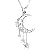 BETHZA Diamond Moon Star Necklace 925 Sterling Silver Lab Grown Diamonds Crescent Moon Star Pendant Jewelry for Women