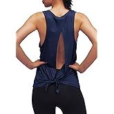 Womens Workout Yoga Tops Open Back Shirts Tie Back Tank Tops with Adjustable Fit