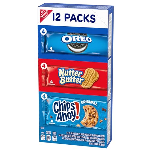NABISCO COOKIE VARIETY PACK, OREO, NUTTER BUTTER, CHIPS AHOY!, 12 SNACK PACKS (4 COOKIES PER PACK)