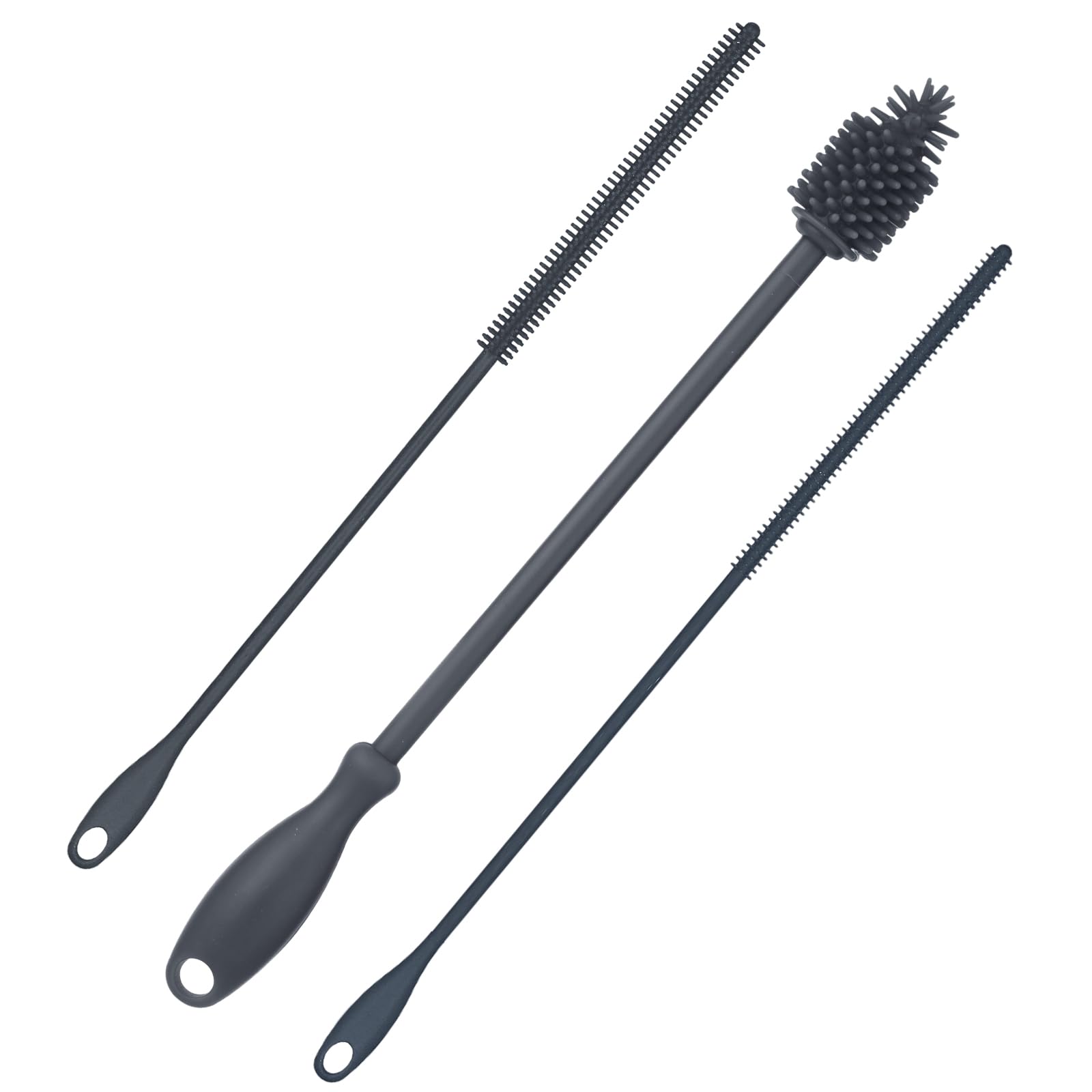 3pcs Straw Cleaner and Bottle Brush for Cleaning, Hanging Straw Brush Silicone BPA-Free Long Bottle Cleaning Brush Reusable Bottle Washing Accessories for Jars Tumblers (Gray)