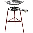 Garcima Tabarca Paella Pan Set with Burner, 20-Inch Carbon Steel Outdoor Pan and Reinforced Legs
