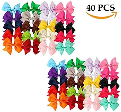 Danyoun 3" Grosgrain Ribbon Pinwheel Hair Bows Clips for Baby Girls Toddlers Kids Teens Children, 40PCS