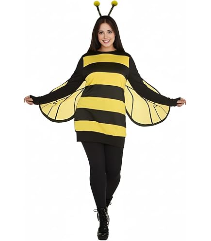 Biene Kostüm Set Für Damen & Kinder – Kleid Mit Flügeln, Kopfband & Beinstulpen – Halloween